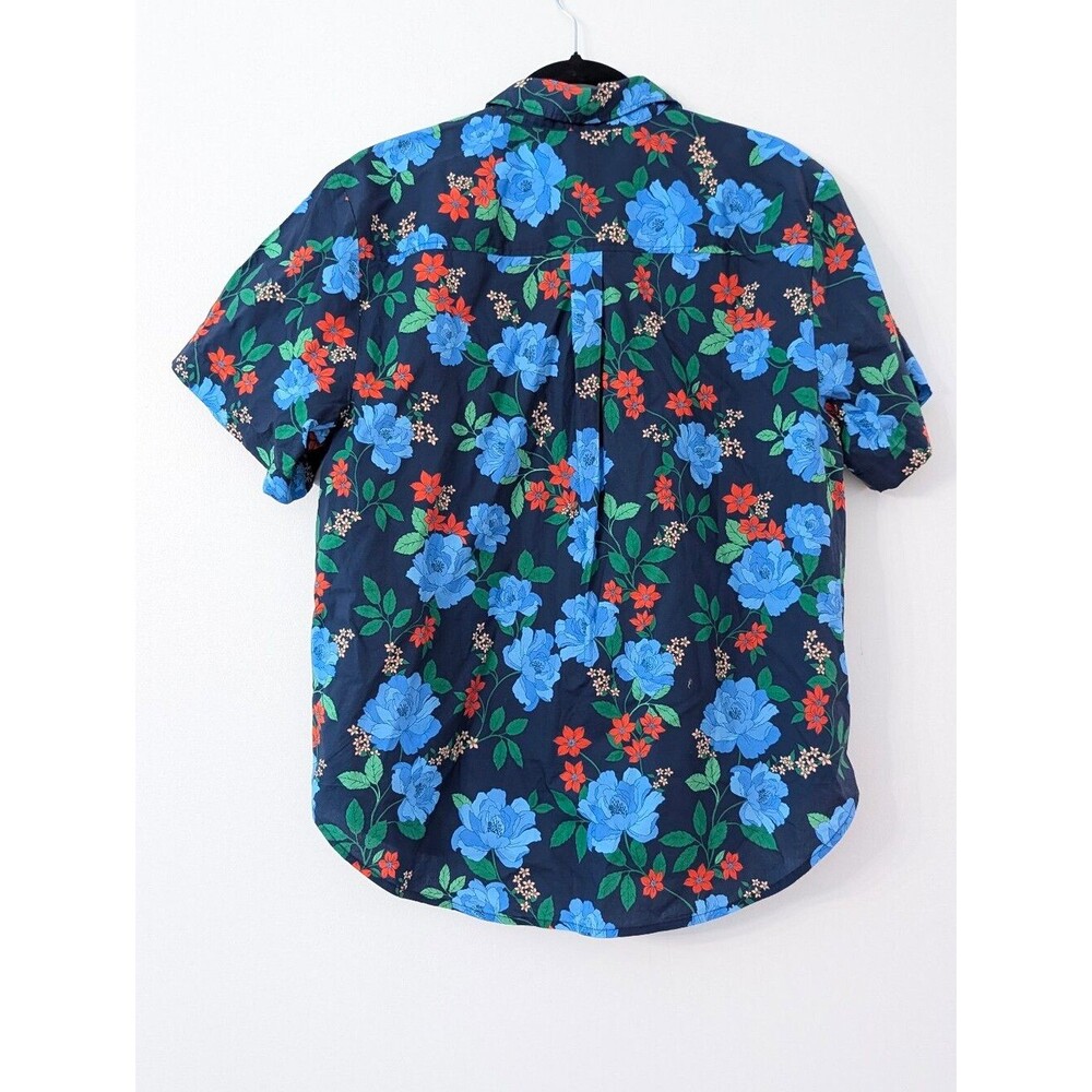 J.Crew Cotton Poplin Short Sleeve Button Up Shirt blue peony print NWT - Picture 7 of 7